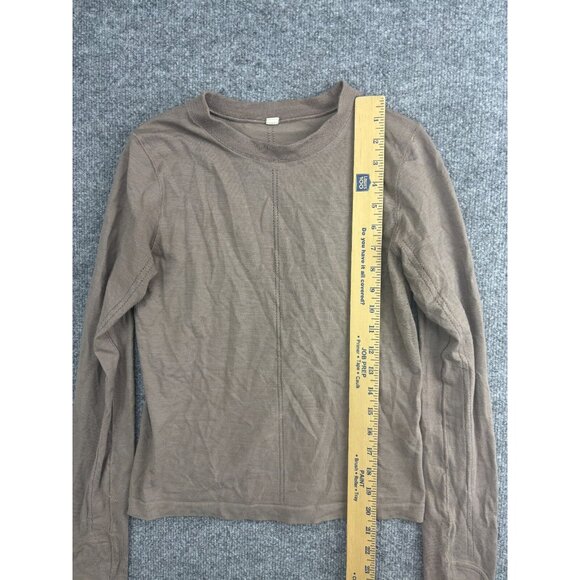 Athleta Athletic Long Sleeve T-Shirt Women's Medium Taupe Brown Crew Neck Fitted - Picture 4 of 9